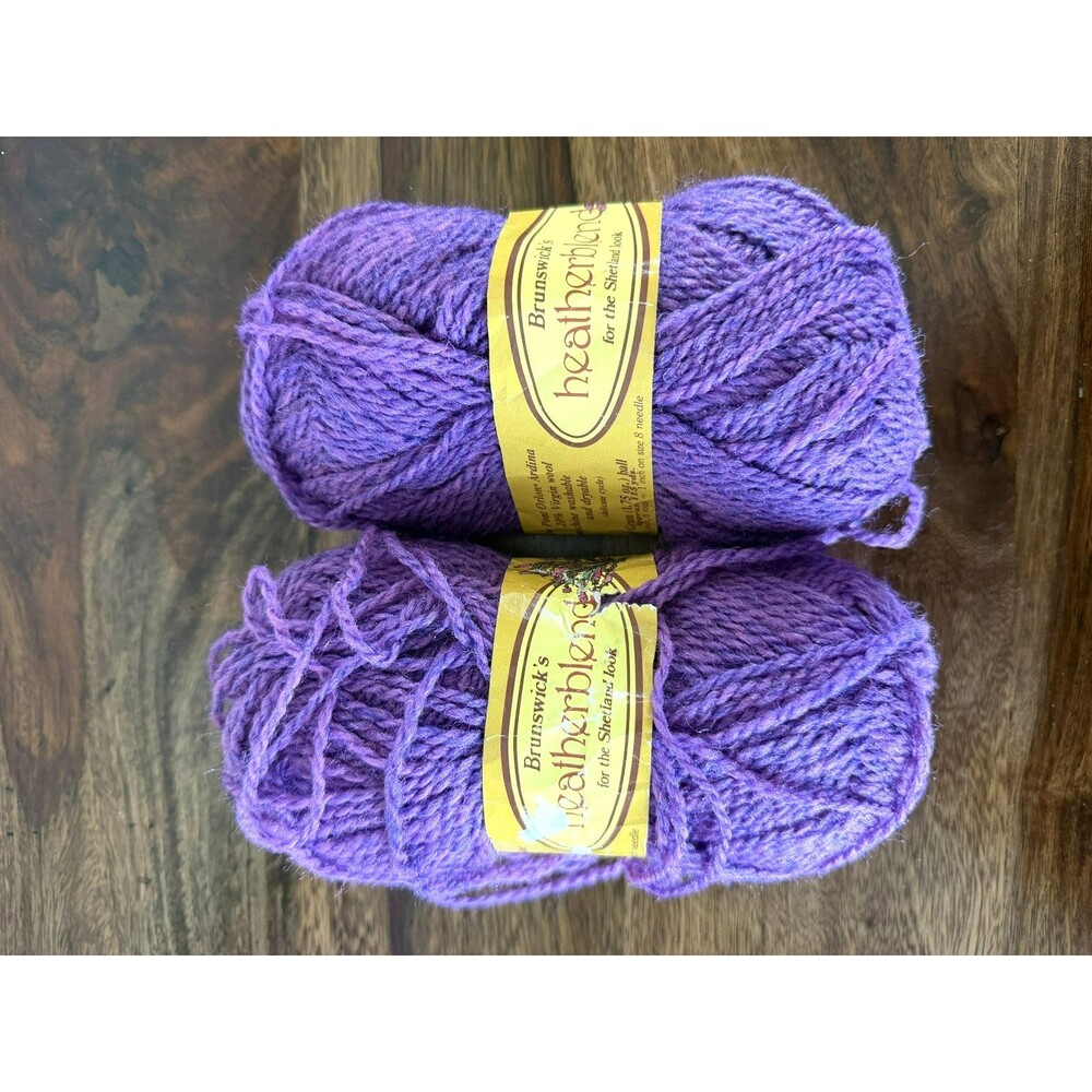 Vtg 2 Skeins Brunswick Heatherblend Yarn Violet Heather 2525 Wool Acrylic